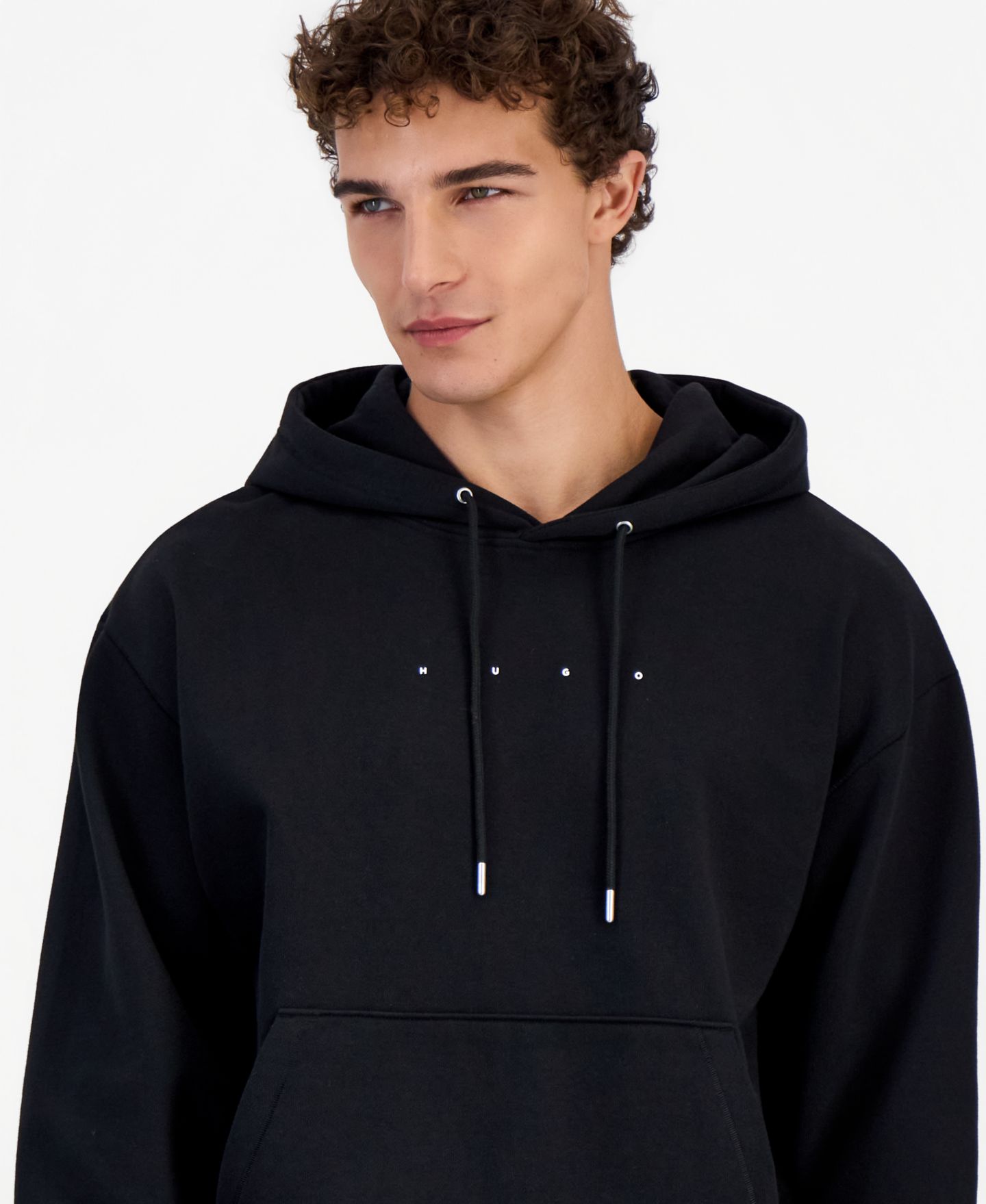 Мужское худи Hugo Boss Graphic Kangaroo-Pocket, цвет: Чёрный — фото 3