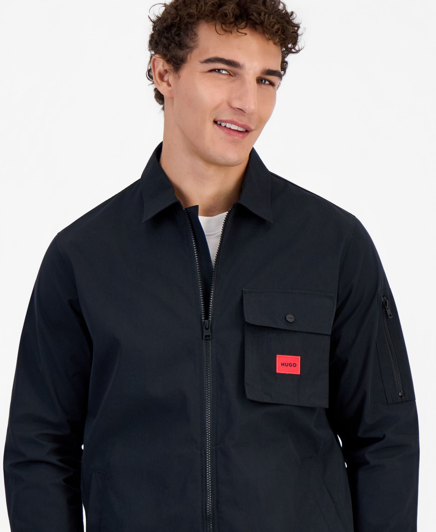 Мужская куртка Hugo Boss Emmond Camp Collar Zip-Front Closure Shirt Jacket, цвет: Чёрный — фото 3