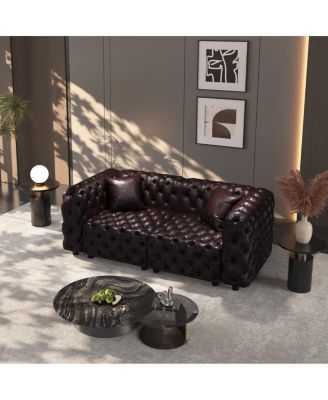 77" Modern Faux Leather Modular 2-Seater Sectional Sofa with Pillows
