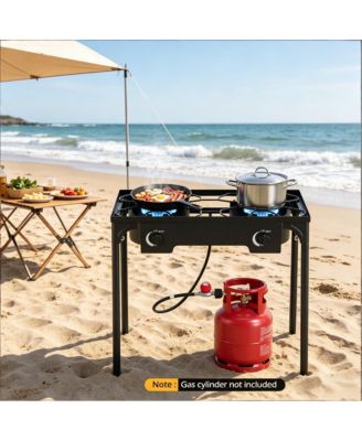 2 Burner Propane Stove 160000 BTU Adjustable Regulator And Hose Camping BBQ Outdoor Cooking Equipment