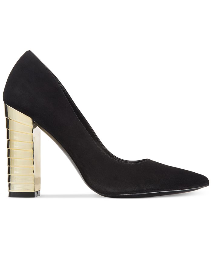 Nine West Zealand Pointed Gold BlockHeel Pumps Macy's