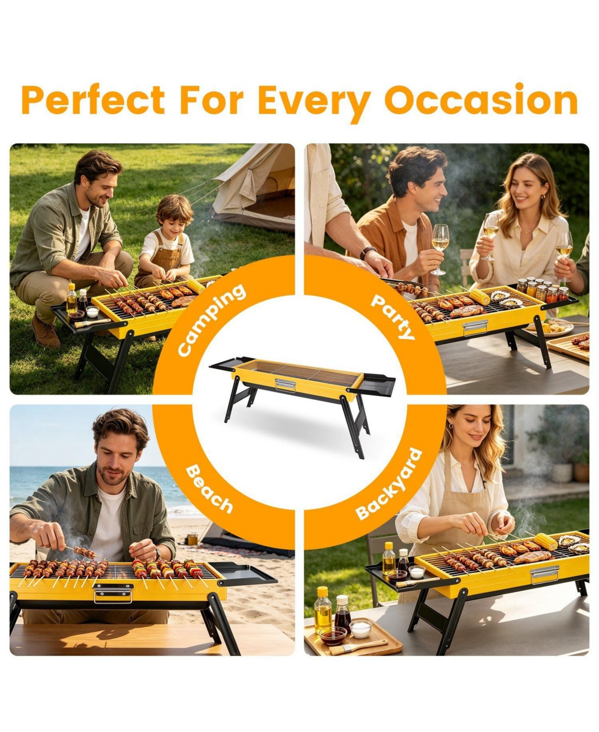 Mountaintop Portable Folding Charcoal Grill, Stainless Steel, Compact Tabletop With Side Panels and Carry Handle, for Picnic, Backyard, Beach, Travel