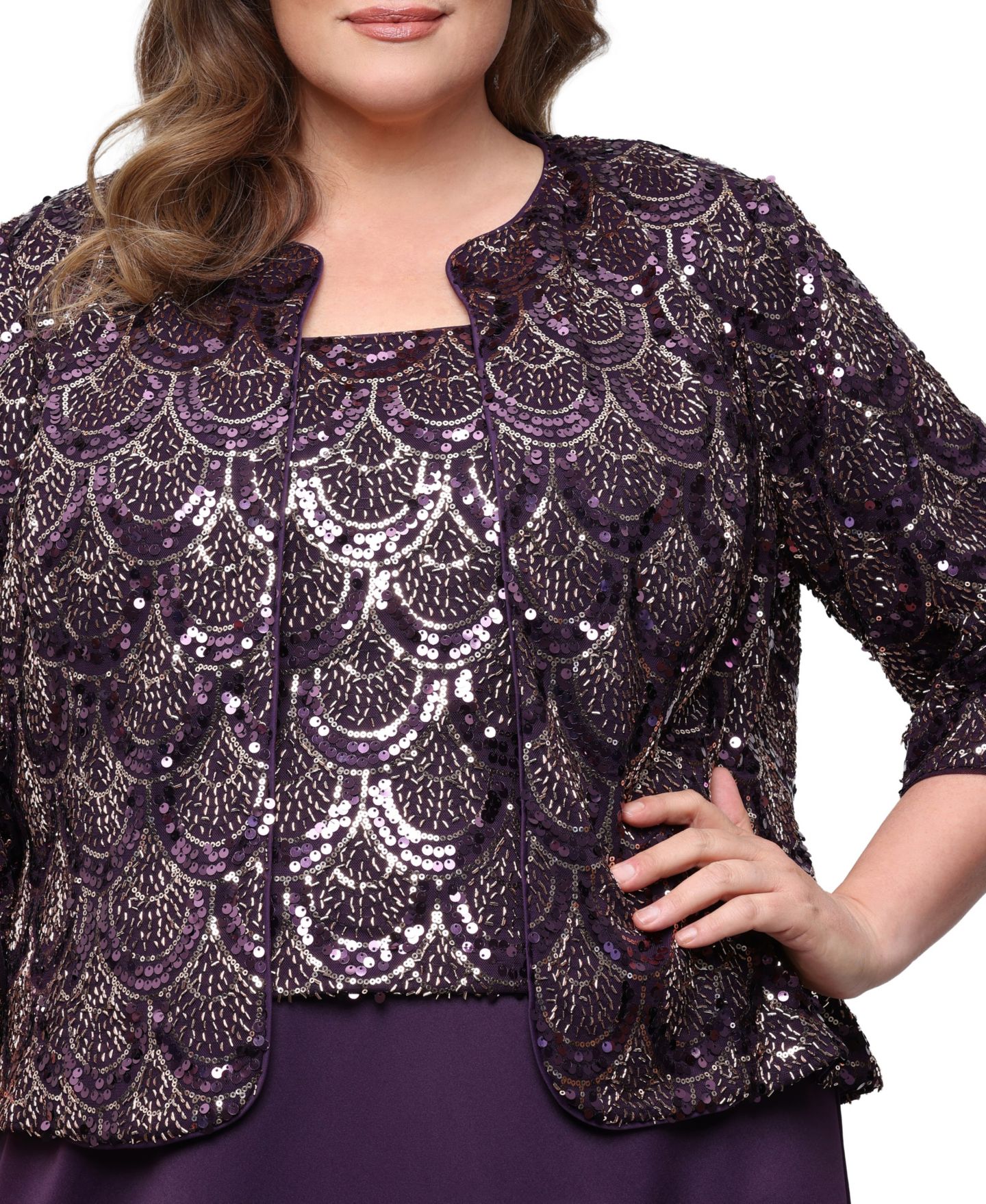 Женское платье Alex Evenings Long Sequin Jacket, цвет: Глубокий сливовый — фото 3
