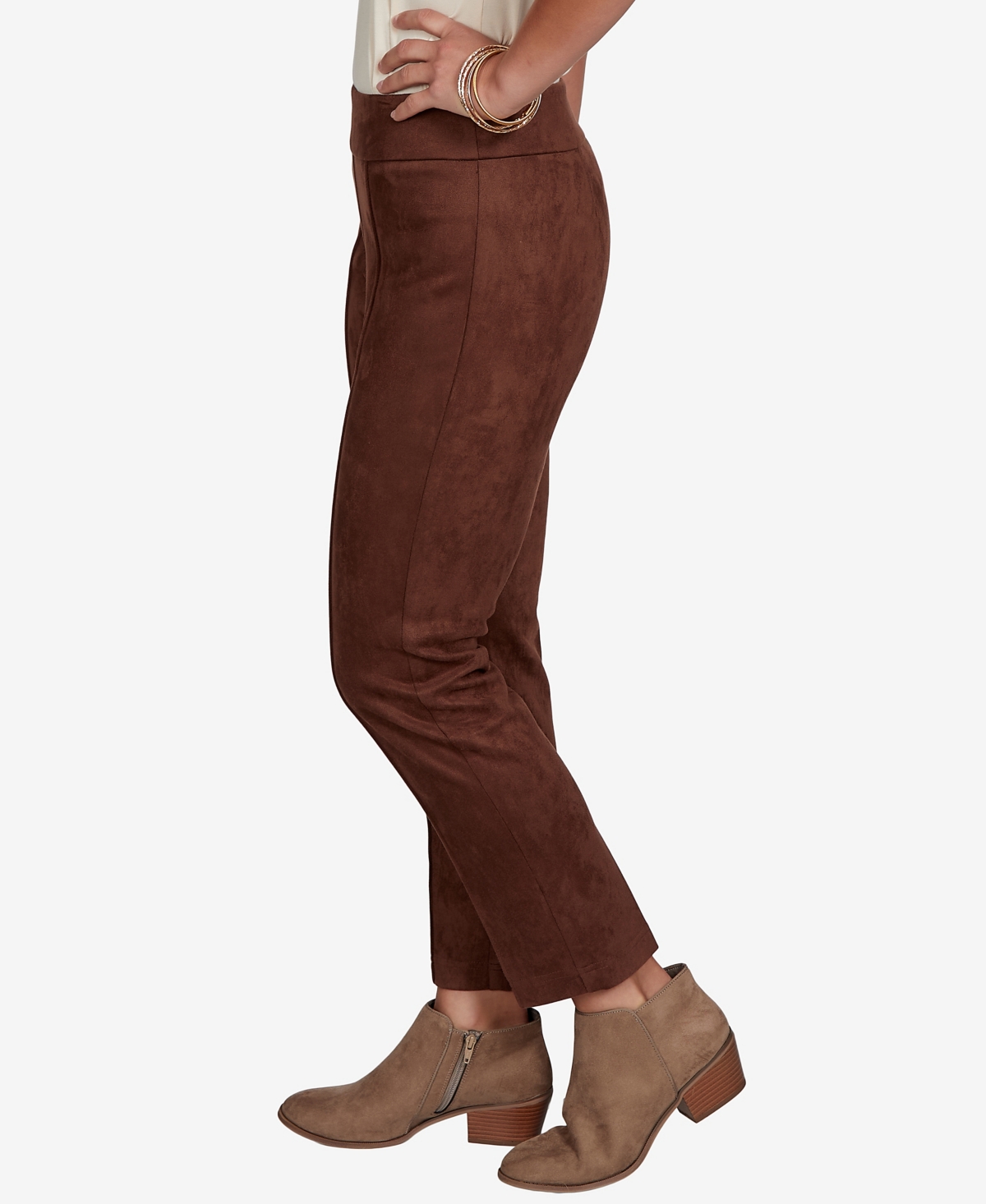 Ruby Rd. Petite Pull-on Suede Stretch Pants In Brown