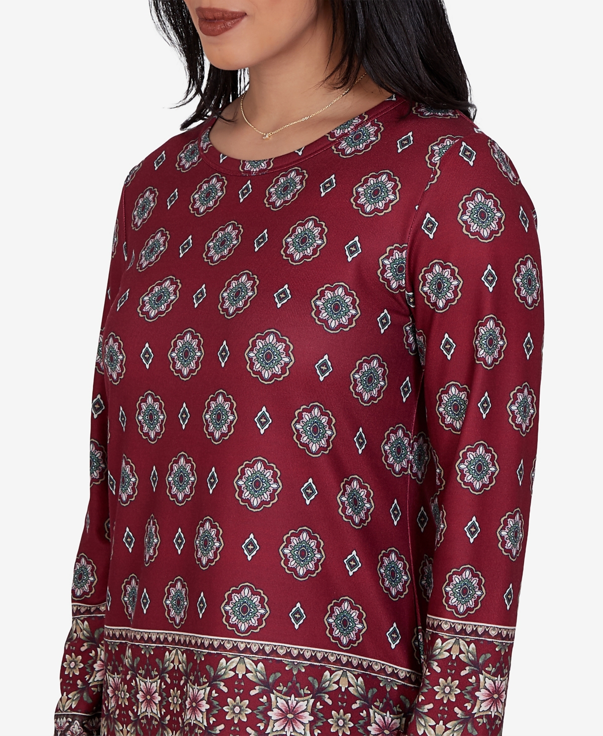 Ruby Rd. Petite Medallion Long-Sleeve Knit Top