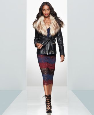 GUESS Tori Faux-Fur-Trim Faux-Leather 