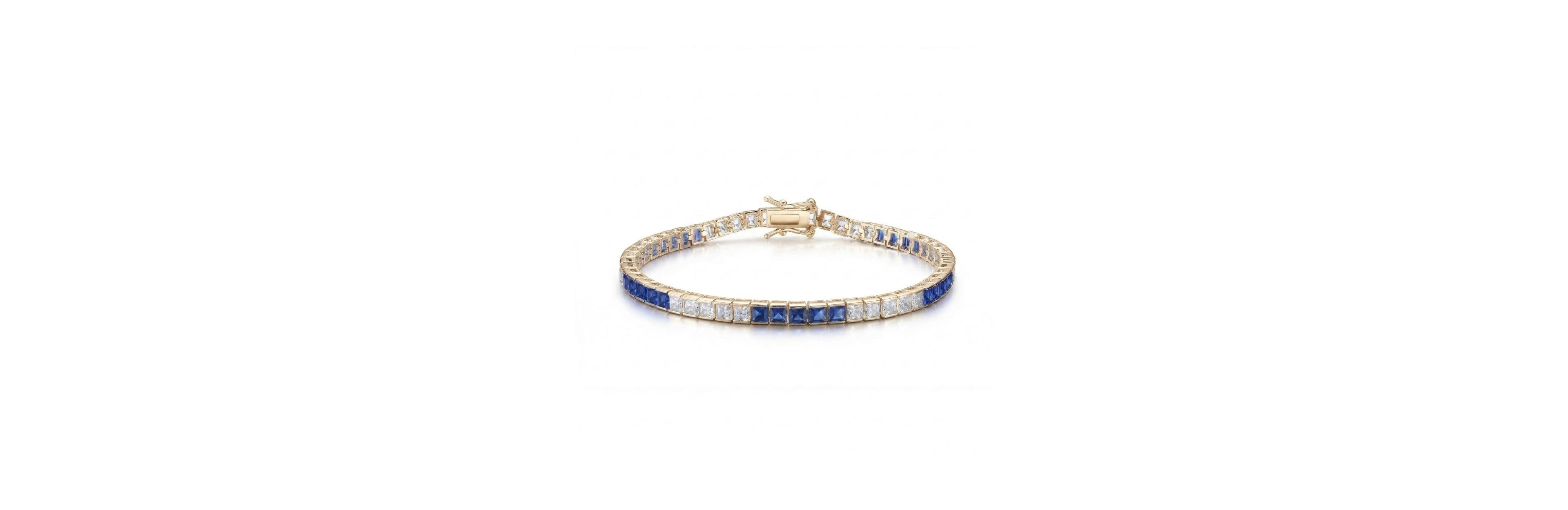 Sterling Silver with Colored Cubic Zirconia Tennis Bracelet White Gold Plated or 14K
