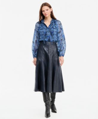 Women's Ellen A-Line High-Waisted Faux Leather Midi Skirt