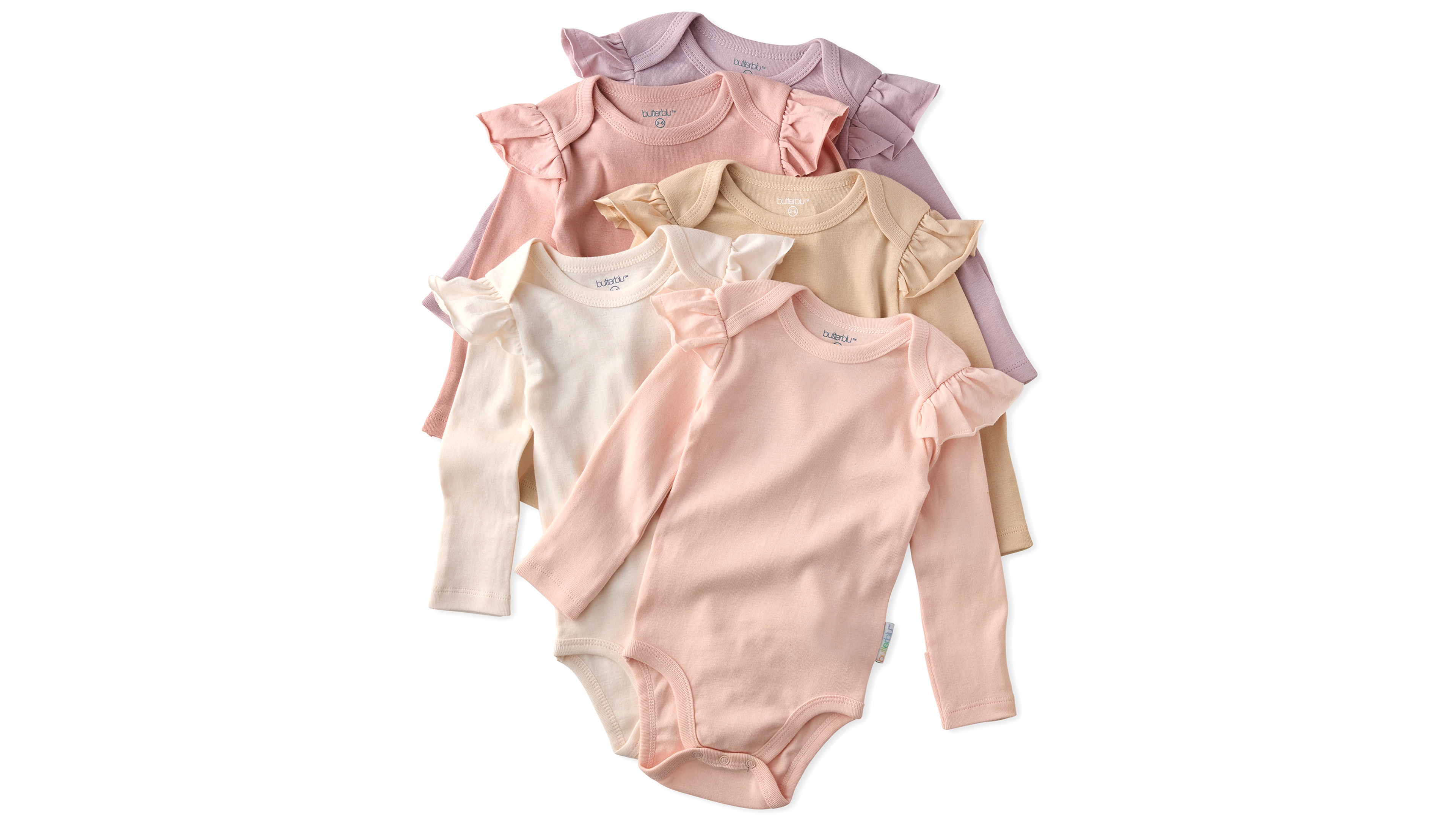 butterblu Baby Girls' Ashley Ruffle Shoulder Long-Sleeve Bodysuit, 5-Pack