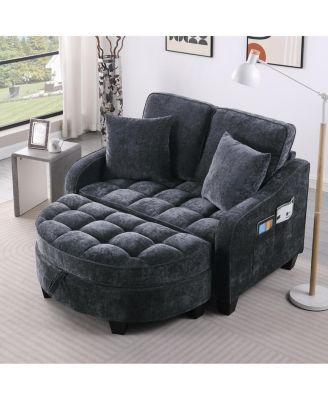 Two-Seater Sofa Chaise with Storage Footrest and Pillows