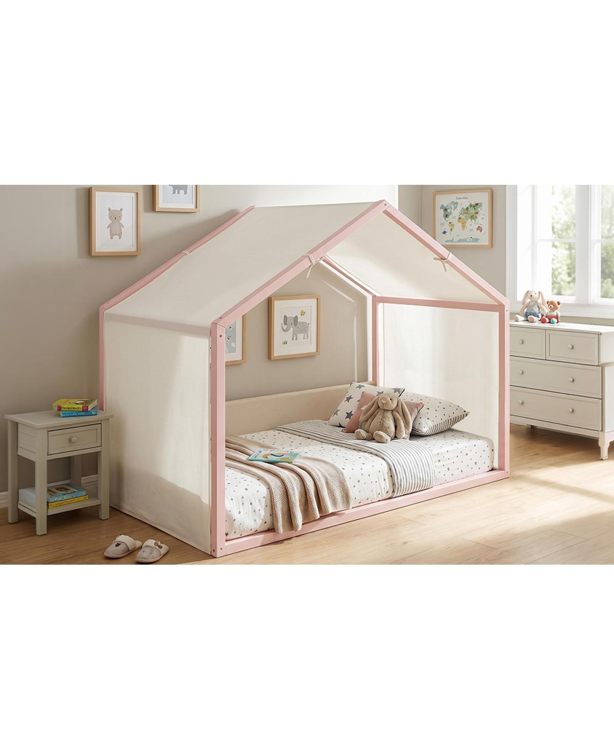 Streamdale Furniture Twin Velvet Canopy Bed with Linen Top and Upholstered Frame