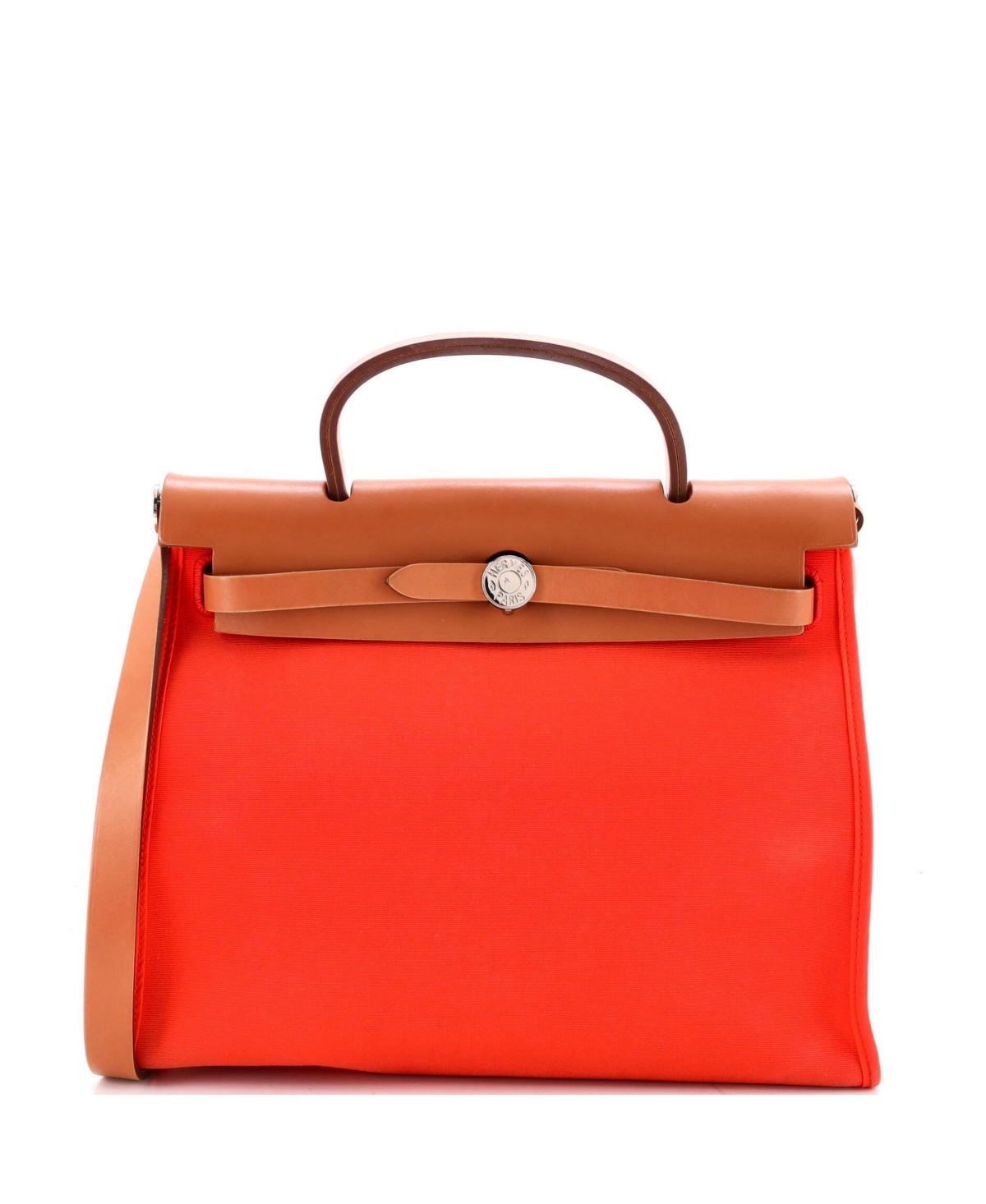 Pre-Owned Hermes 31 Herbag Zip Leather and Toile - Orange