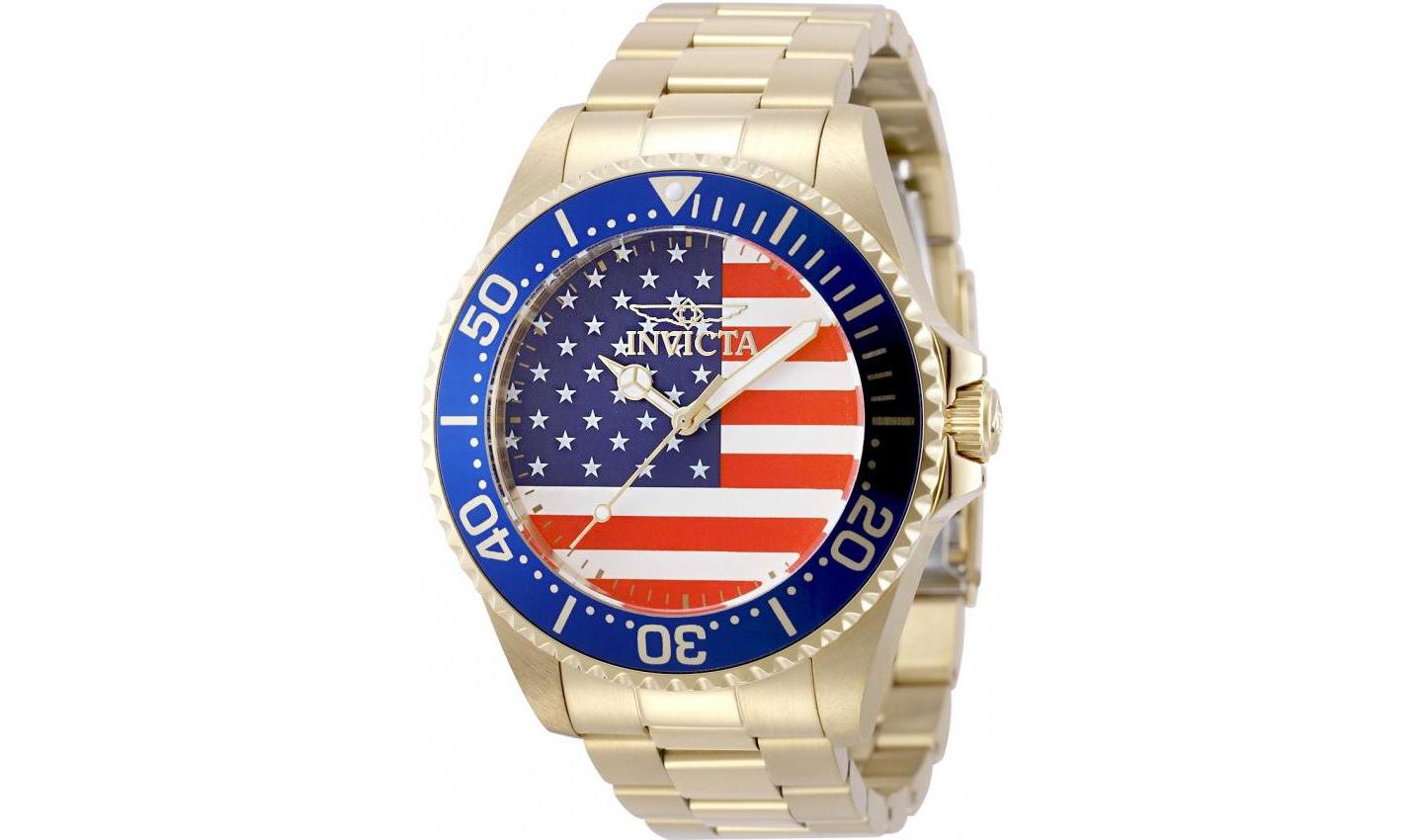 Мужские часы Invicta Pro Diver 50416 45mm Quartz - Gold-Tone Stainless Steel Bracelet, цвет: Золотой — фото 1