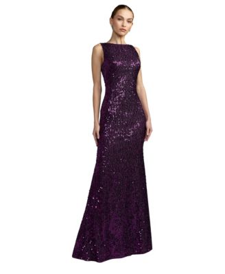 Women's Sleeveless Sequin Cowl Back Evening Gown