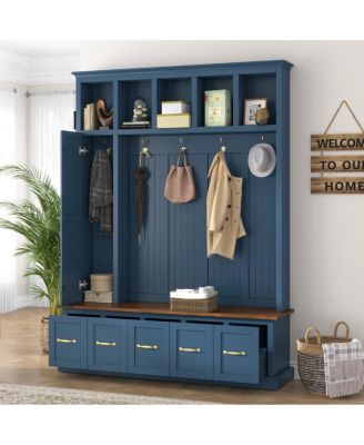 Entryway Hall Tree with Coat Hooks, Shoe Bench and Drawer Storage Cabinet