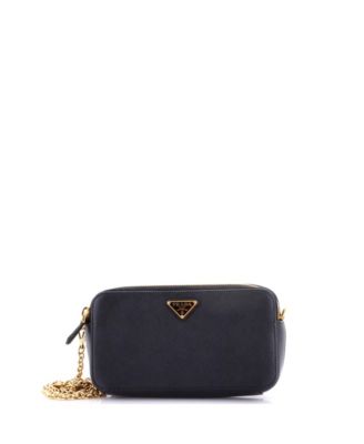 Mini Double Zip Wallet on Chain Crossbody Saffiano Leather