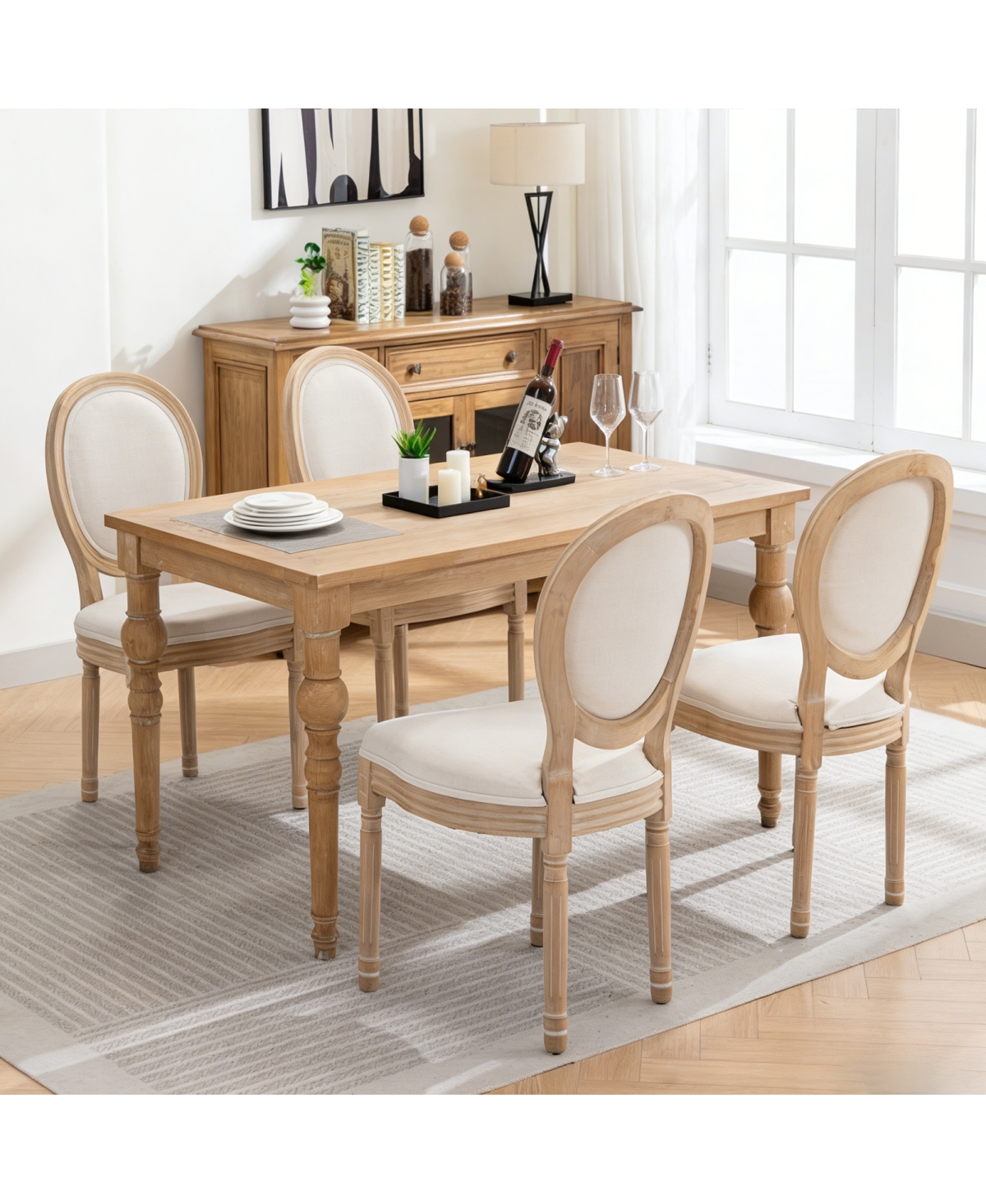 Streamdale Furniture Farmhouse Solid Wood Dining Chairs with Linen Cushions, Set of 2