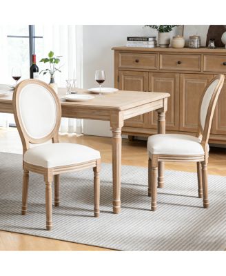  Farmhouse Solid Wood Dining Chairs with Linen Cushions,  Set of 2