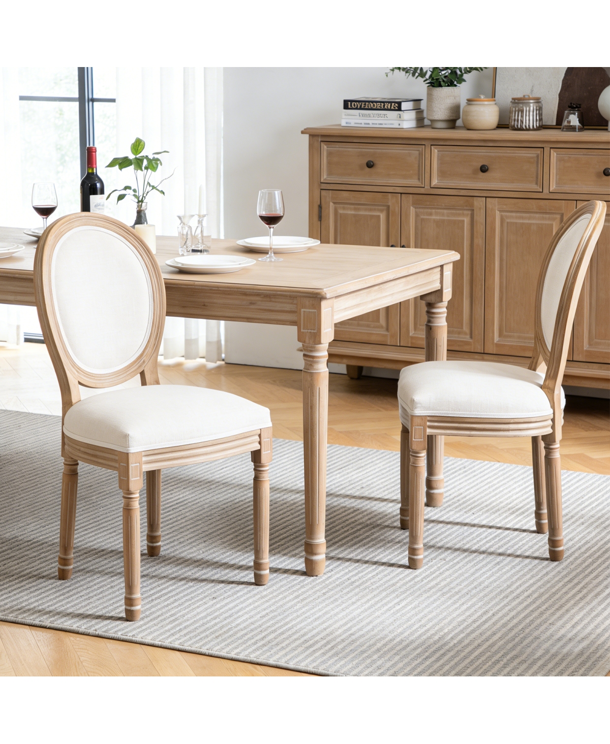 Streamdale Furniture Farmhouse Solid Wood Dining Chairs with Linen Cushions, Set of 2