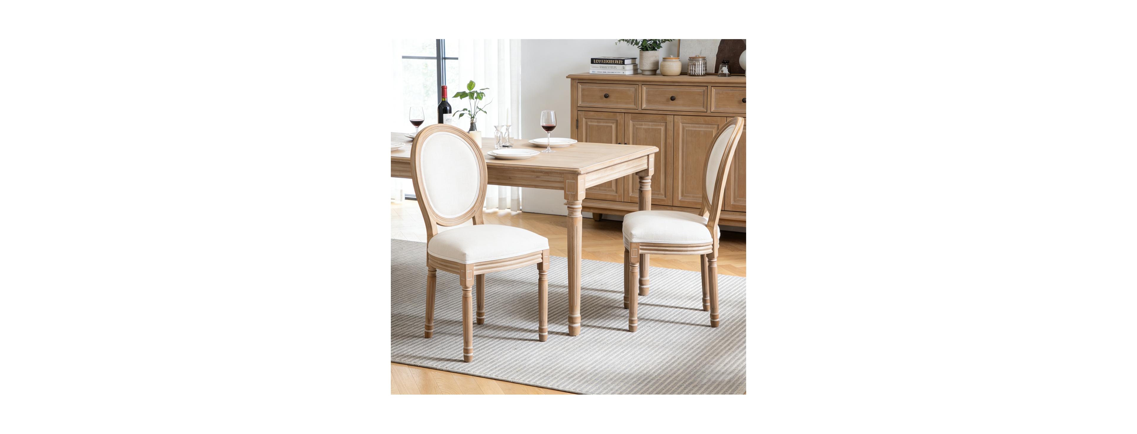 Streamdale Furniture Farmhouse Solid Wood Dining Chairs with Linen Cushions, Set of 2