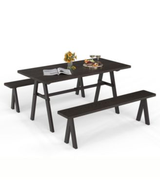 3 Pieces Outdoor Picnic Table and Benches Set for 6 People 1.93'' Umbrella Hole