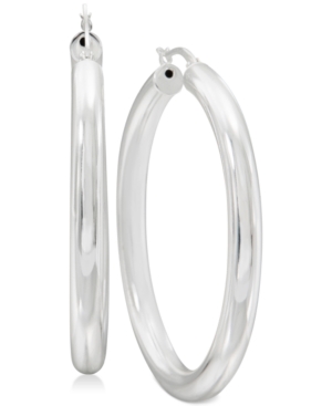 image of Large Polished Tube Hoop Earrings in Sterling Silver