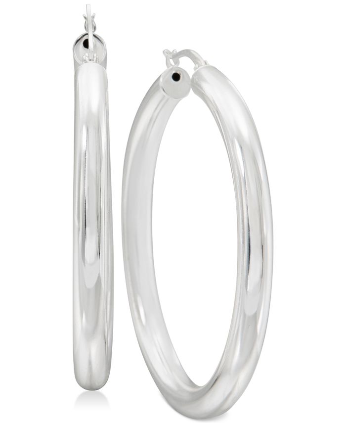 Macy's - Large Polished Tube Hoop Earrings in Sterling Silver