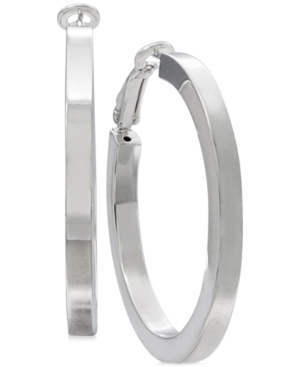 image of Square-Edge Polished Hoop Earrings in Sterling Silver