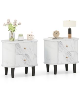2-Pieces Nightstand with 2 Drawers Faux Marble Bedside Table for Small Space
