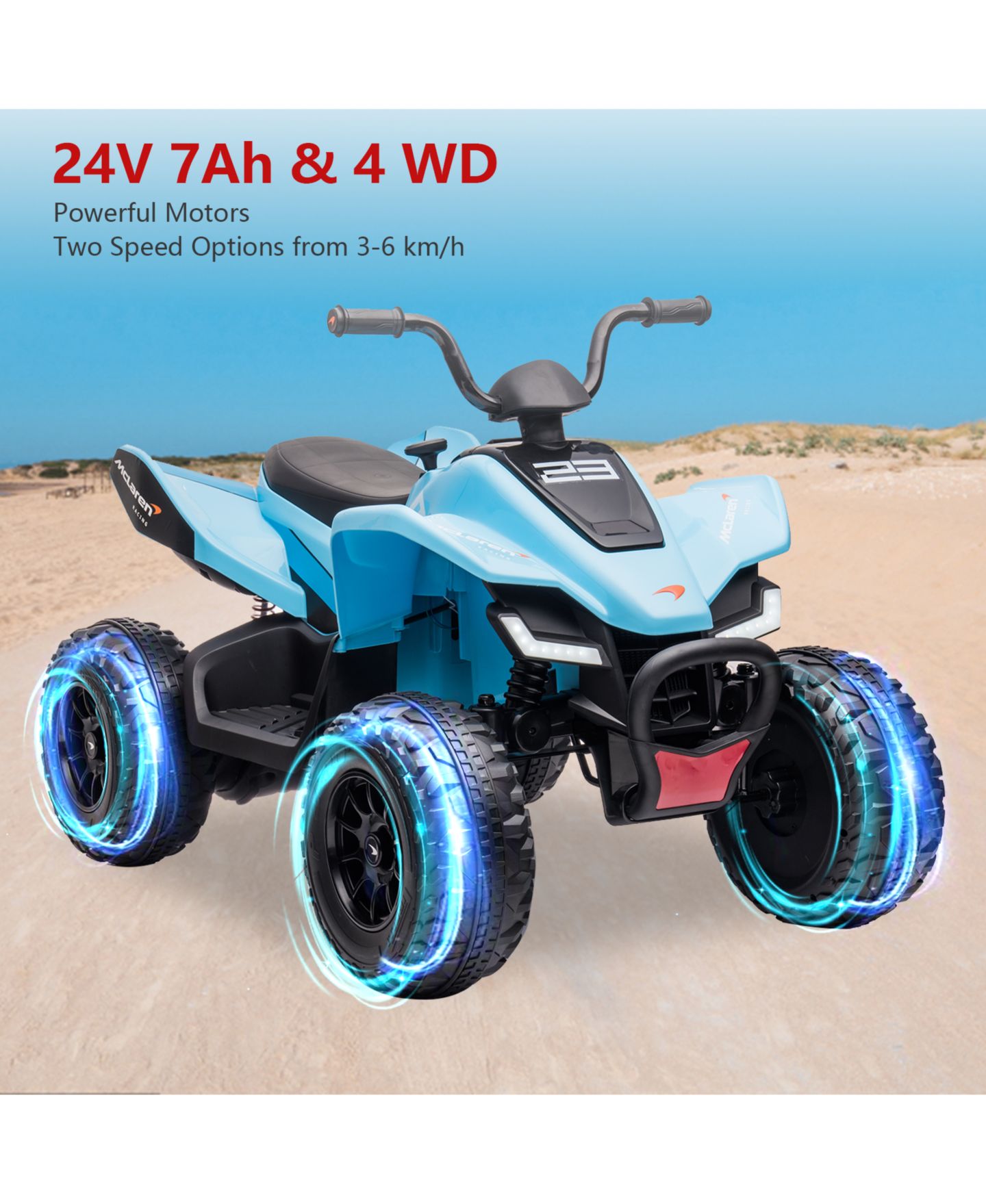 Детская игрушка homfan 24V 4WD Kids Ride On ATV 4 Wheeler Quad Car with LED Lights, 2 Speed, 66 lb Capacity, 3–8 лет — фото 7