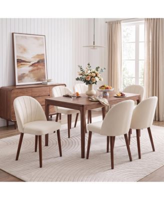 Dining Chairs Set of 6, Modern Upholstered Fabric Kitchen Chairs, Curved High Back, Thick Padded Seat and Wooden Frame, Side Chairs for Restaurant