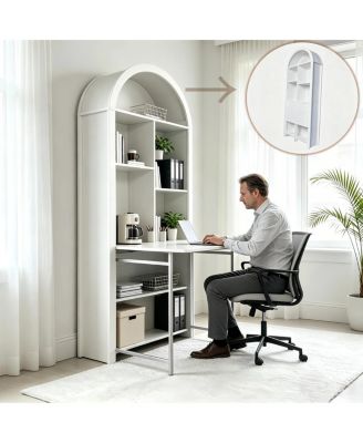 Folding Craft Desk with Storage Shelves and Convertible Bookshelf