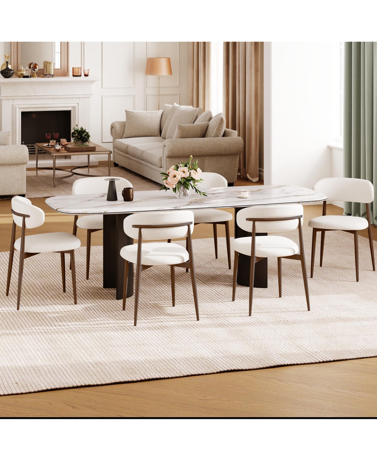 Flynama Set of 2 Metal Dining Chairs with Upholstered Seat, Woodgrain Frame, Kitchen Chairs