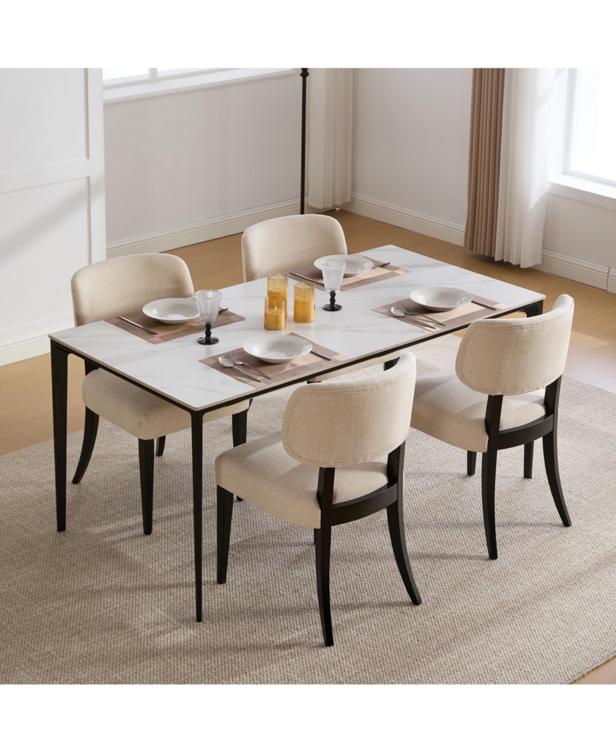 Flynama Set of 2 Mini Compact Farmhouse Fabric Wooden Dining Chairs