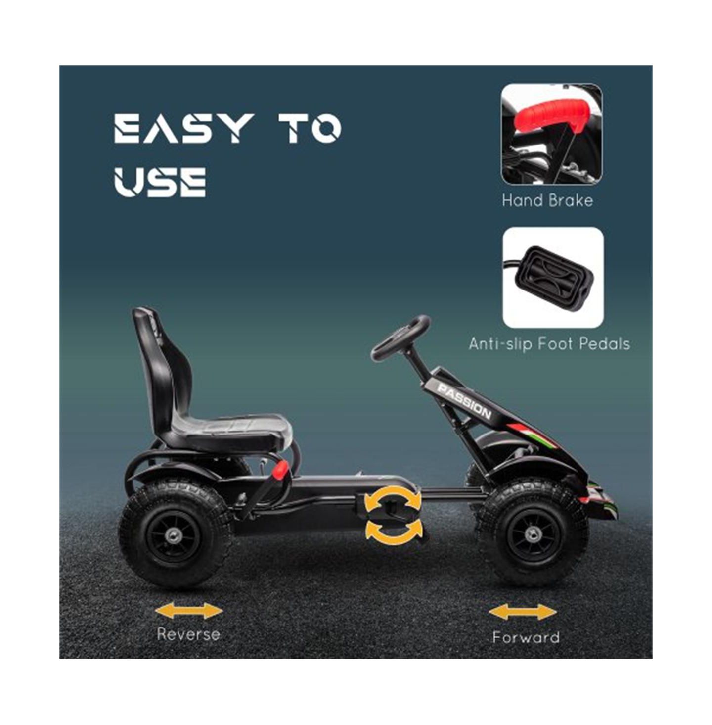Детская игрушка YOBTOP Kids Pedal Go Kart with Adjustable Seat, Handbrake, 110-lb. Capacity, Ages 5-12, цвет: Чёрный — фото 5