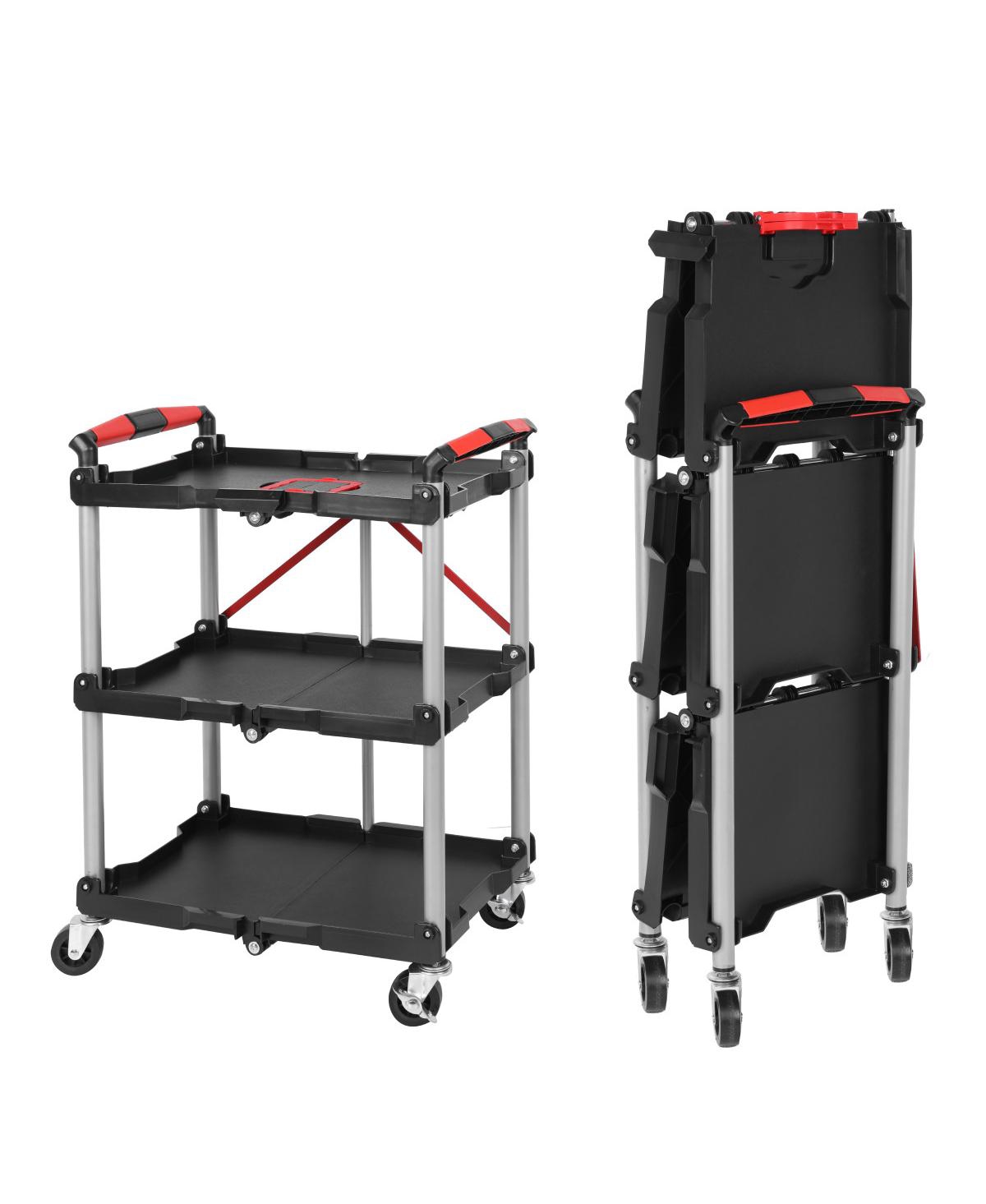 Streamdale Furniture Foldable 3-Shelf Heavy-Duty Utility Cart with Wheels - Black