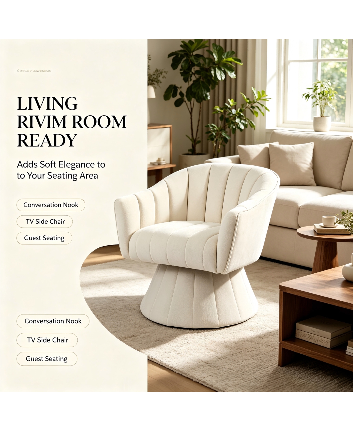 Streamdale Furniture Modern Channel Tufted 360degree(s) Swivel Accent Chair