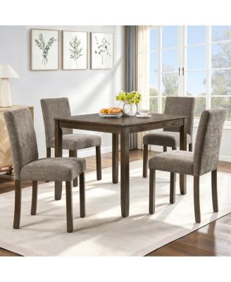 5-Piece Farmhouse Rustic Wooden Dining Table Set for 4, Walnut