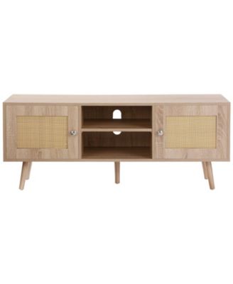 Rattan TV Console with Adjustable Shelves, Media Cabinet Stand for Living Room & Bedroom