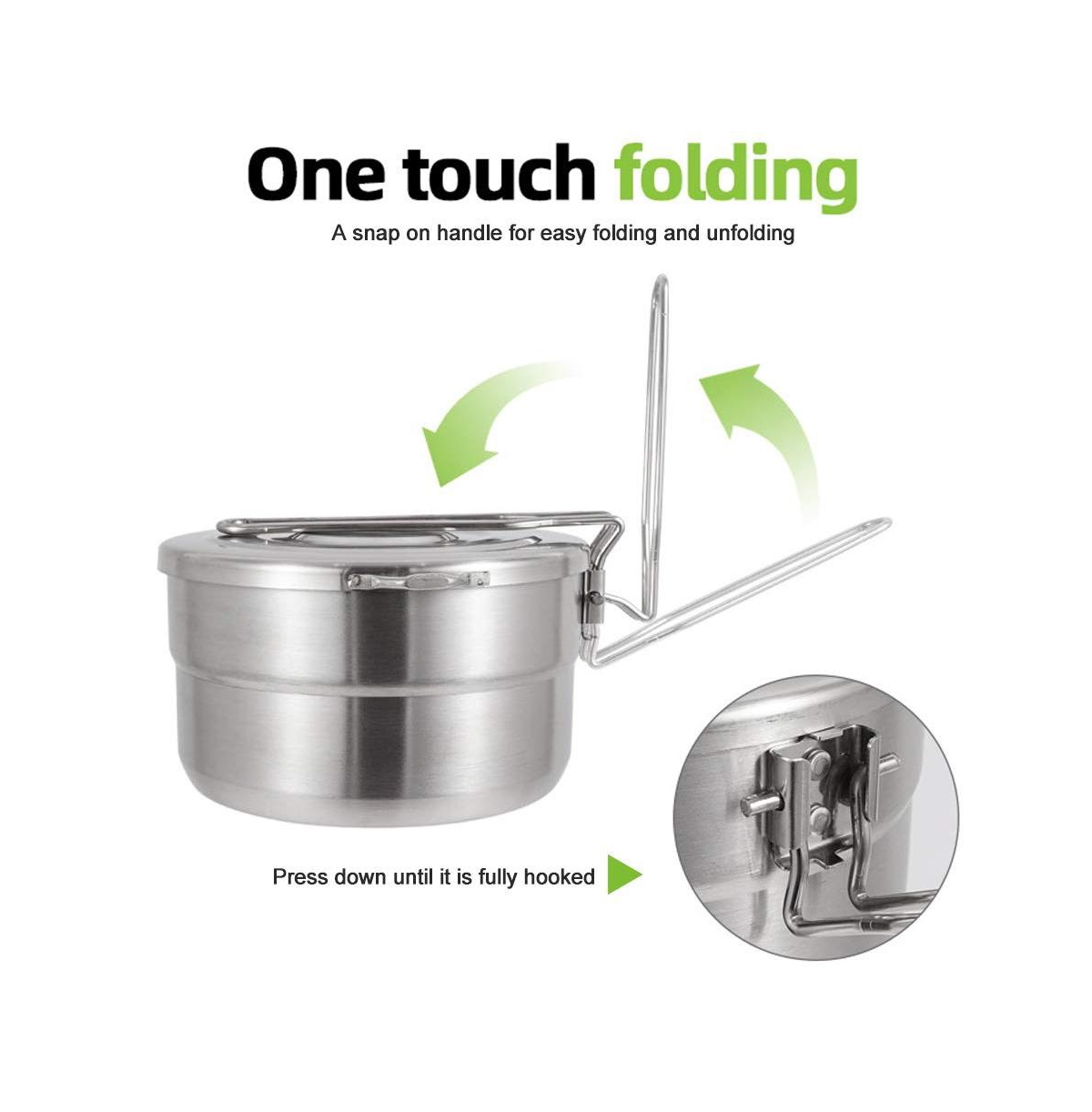 Piscifun Stainless Steel Camping Cook Pot With Folding Handle Lid For Outdoor Hiking Picnic
