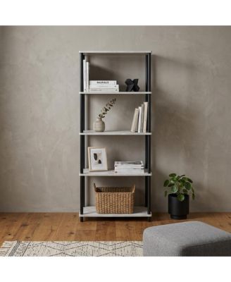 44" Distressed Metal and Wood Four Tier Etagere Bookcase
