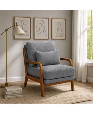  Modern Solid Wood Accent Chair with Nubby Upholstery