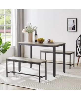 Industrial Dining Table Set with 2 Benches, Rustic Kitchen Table Set for 4, Space Saving Dining Furniture