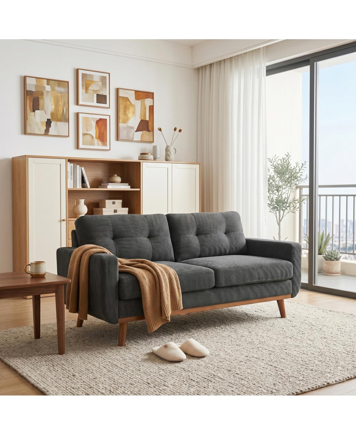 Streamdale Furniture 65" Modern Minimalist 2-Seater Sofa with Nubby Upholstery and Wood Legs