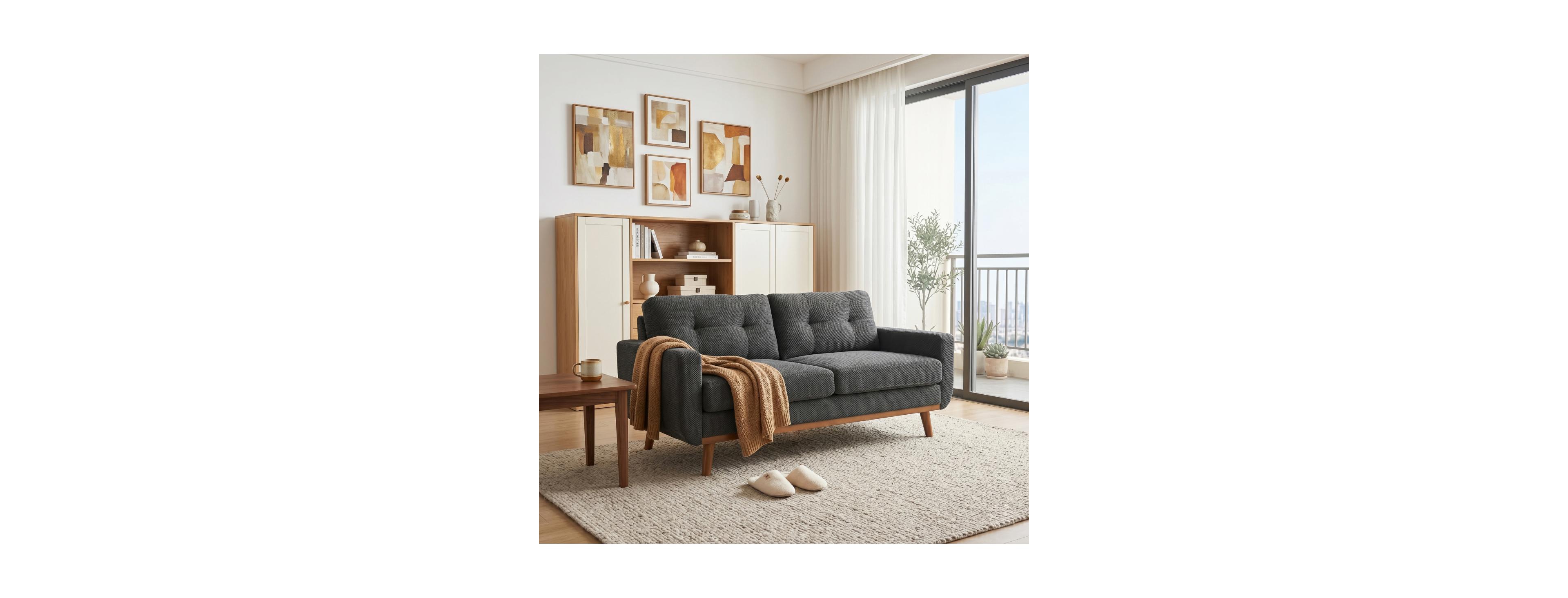 Streamdale Furniture 65" Modern Minimalist 2-Seater Sofa with Nubby Upholstery and Wood Legs