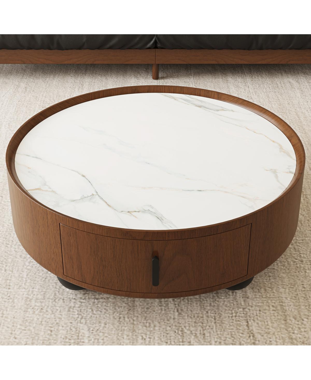 Streamdale Furniture 35" Round Marble-Look Coffee Table with Storage and Ball Feet