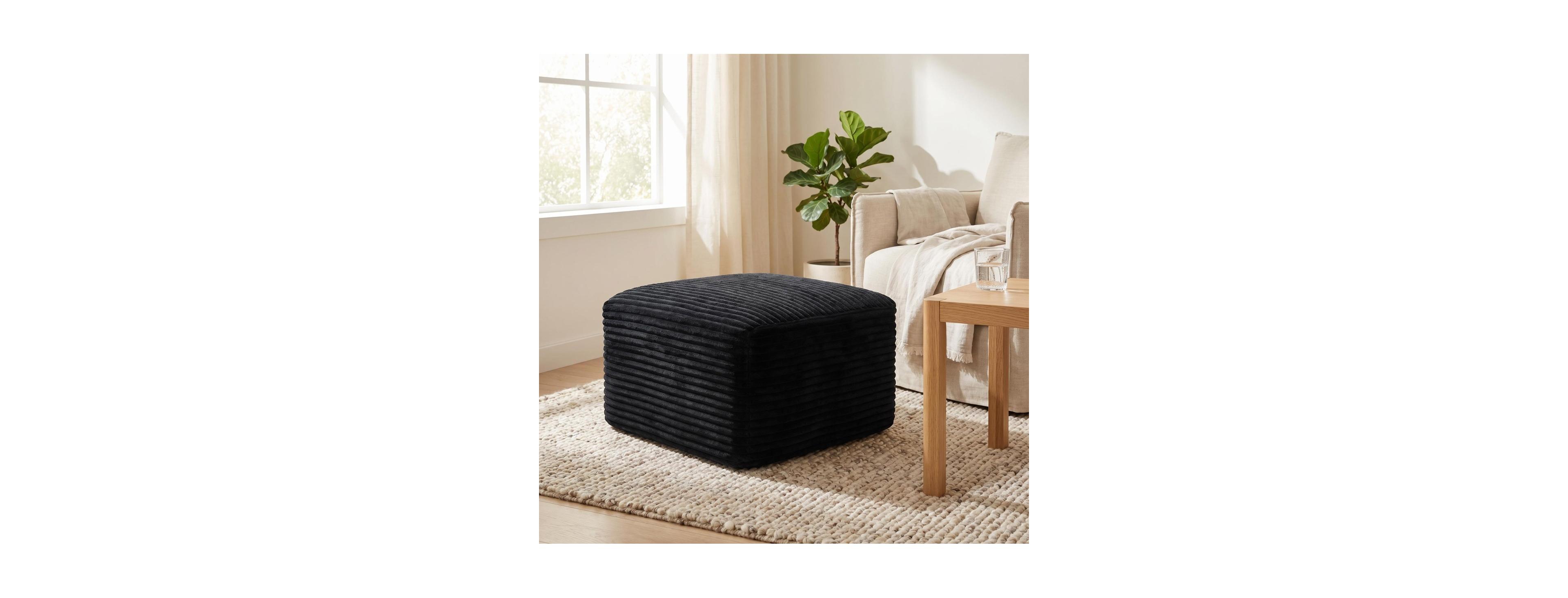 Streamdale Furniture 37.5" Corduroy Square Upholstered Ottoman Foot Stool
