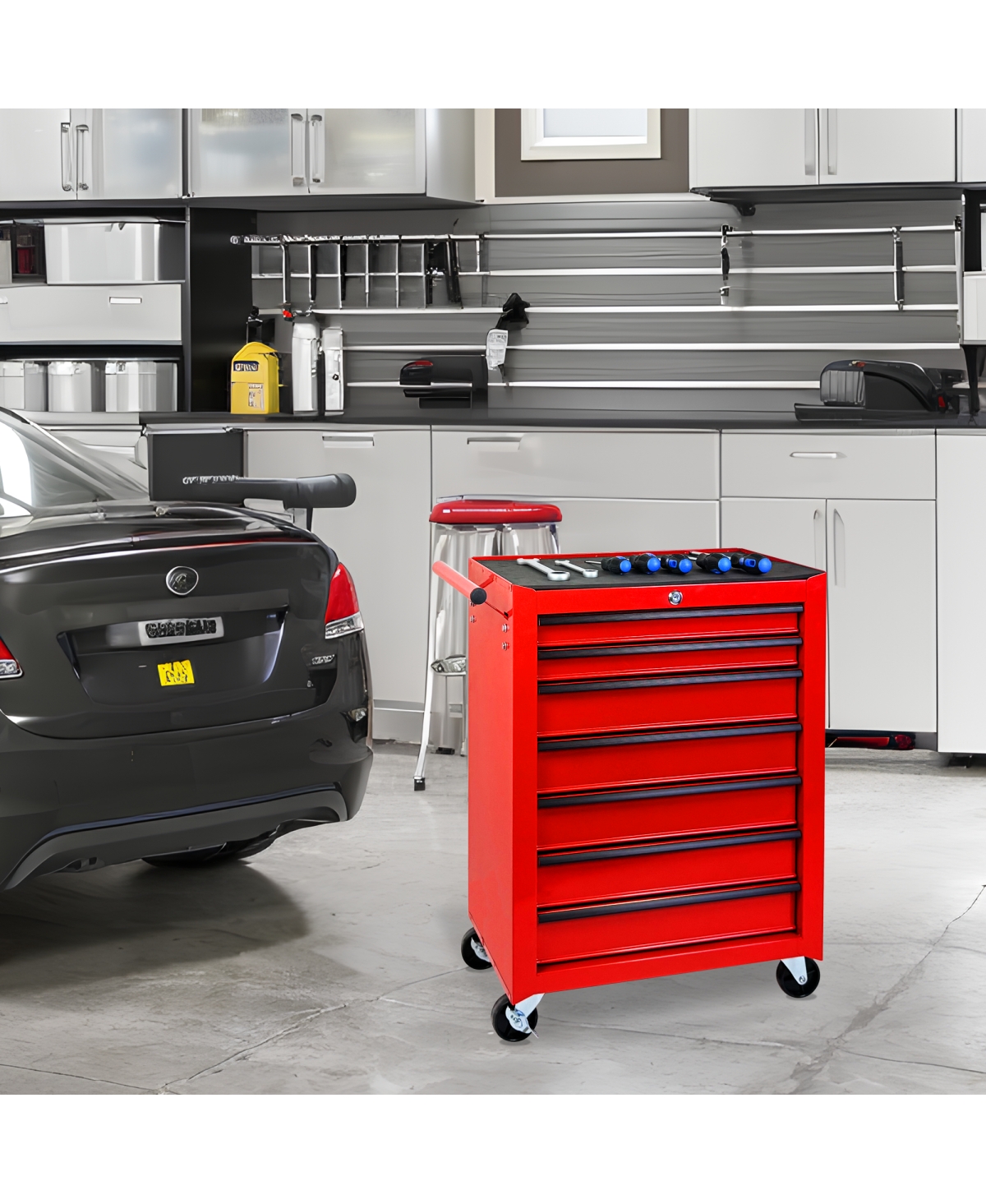 Streamdale Furniture Rolling 7-Drawer Metal Tool Chest and Cabinet with Ball Bearing Slides