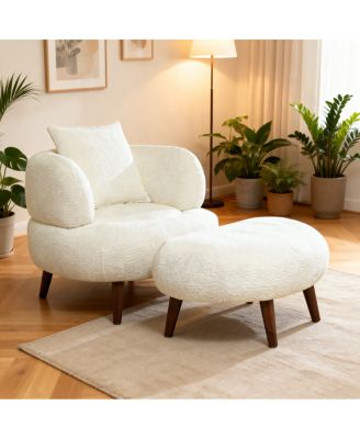 Nordic Chenille Lazy Club Chair with Ottoman and Pillow