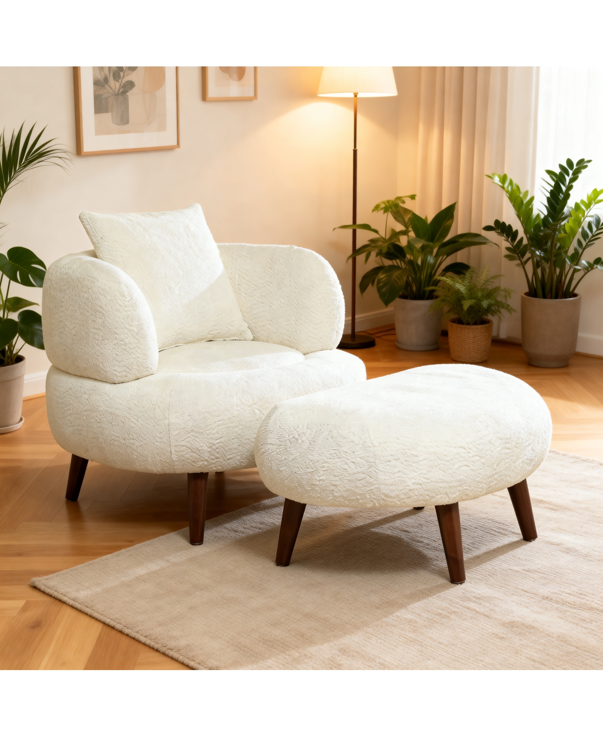 Streamdale Furniture Nordic Chenille Lazy Club Chair with Ottoman and Pillow